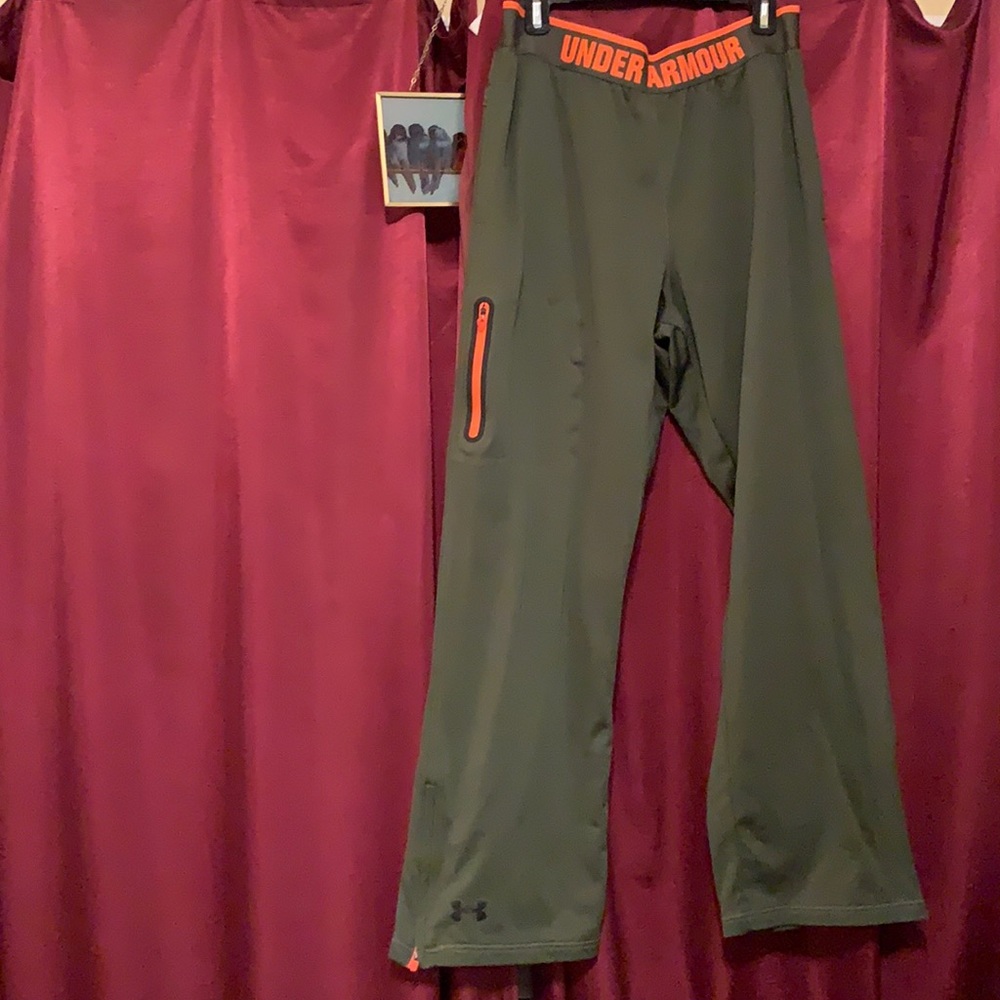 Army Green and Orange Fleece Lined Sweatpants